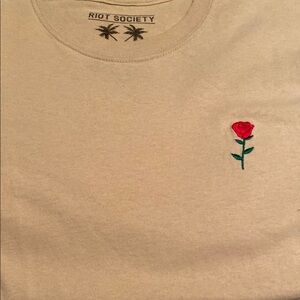Riot Society Cream Long Sleeve Tee with Red Rose Embroidery